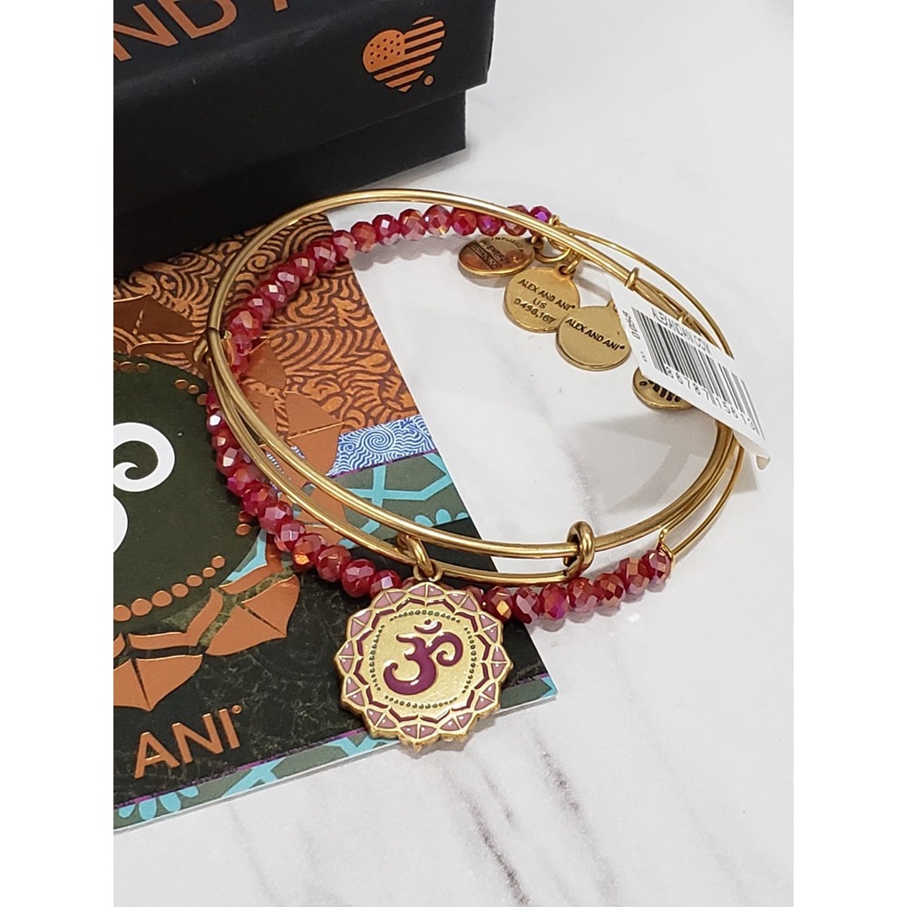 NEW Alex & Ani OM Set of 2 A18SETOMRG bracelets bangles beaded color infusion